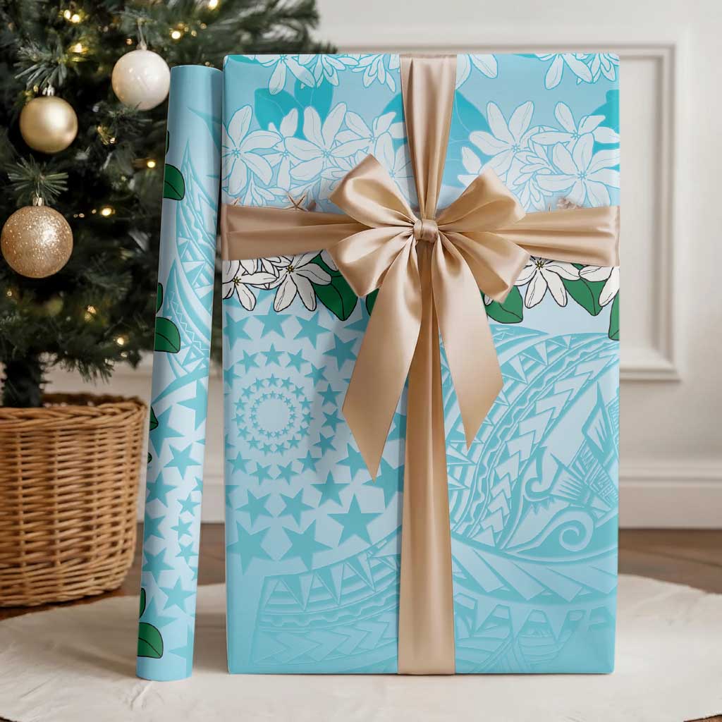 Cook Islands Tiare Maori With Conch Shell Wrapping Paper Pasifika Fest Polynesian Tattoo Turquoise