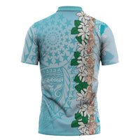 Cook Islands Tiare Maori With Conch Shell Zipper Polo Shirt Pasifika Fest Polynesian Tattoo Turquoise LT14 - Polynesian Pride