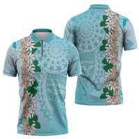 Cook Islands Tiare Maori With Conch Shell Zipper Polo Shirt Pasifika Fest Polynesian Tattoo Turquoise LT14 - Polynesian Pride