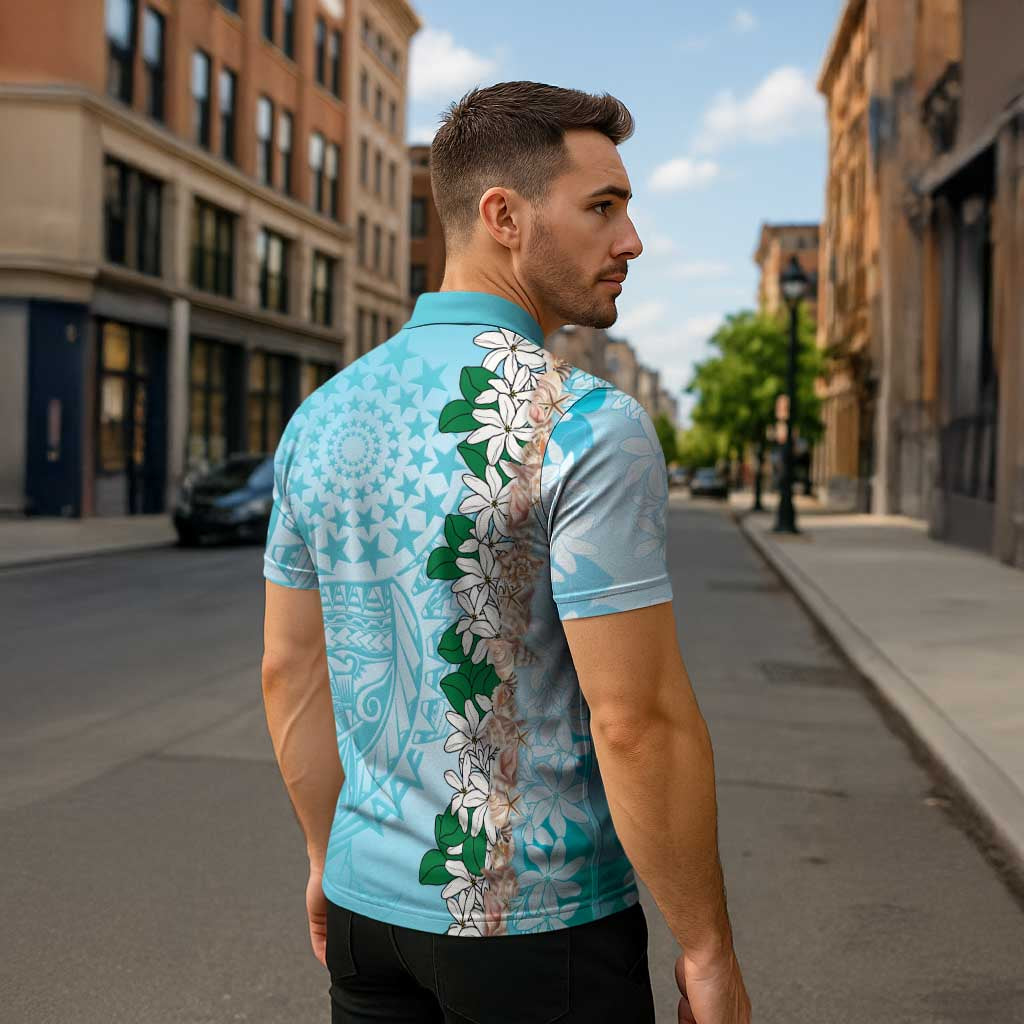 Cook Islands Tiare Maori With Conch Shell Zipper Polo Shirt Pasifika Fest Polynesian Tattoo Turquoise LT14 - Polynesian Pride