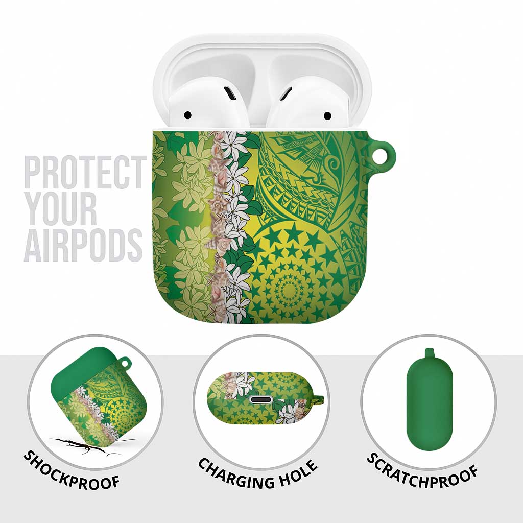 Cook Islands Tiare Maori With Conch Shell AirPods Case Pasifika Fest Polynesian Tattoo Green