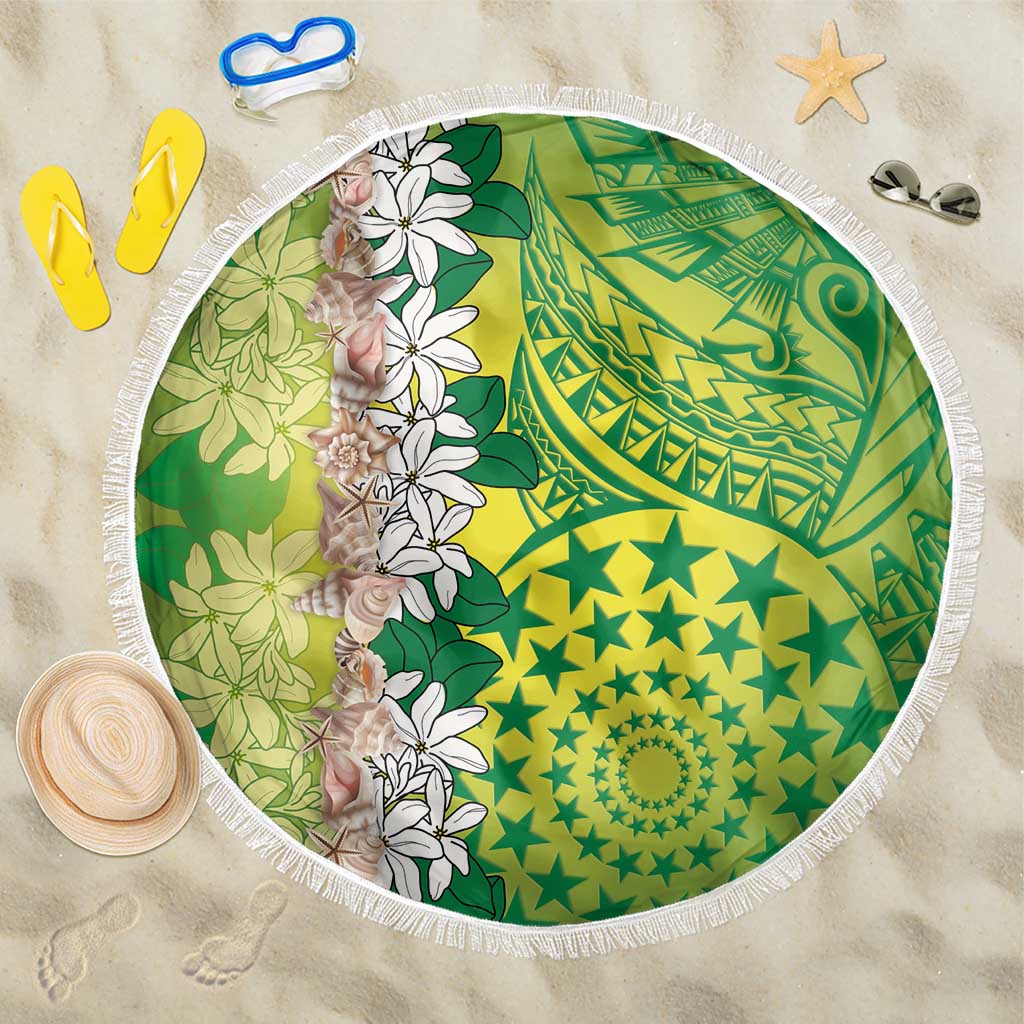 Cook Islands Tiare Maori With Conch Shell Beach Blanket Pasifika Fest Polynesian Tattoo Green LT14 One Size 150cm Green - Polynesian Pride