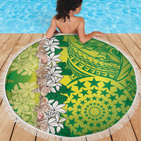 Cook Islands Tiare Maori With Conch Shell Beach Blanket Pasifika Fest Polynesian Tattoo Green LT14 - Polynesian Pride