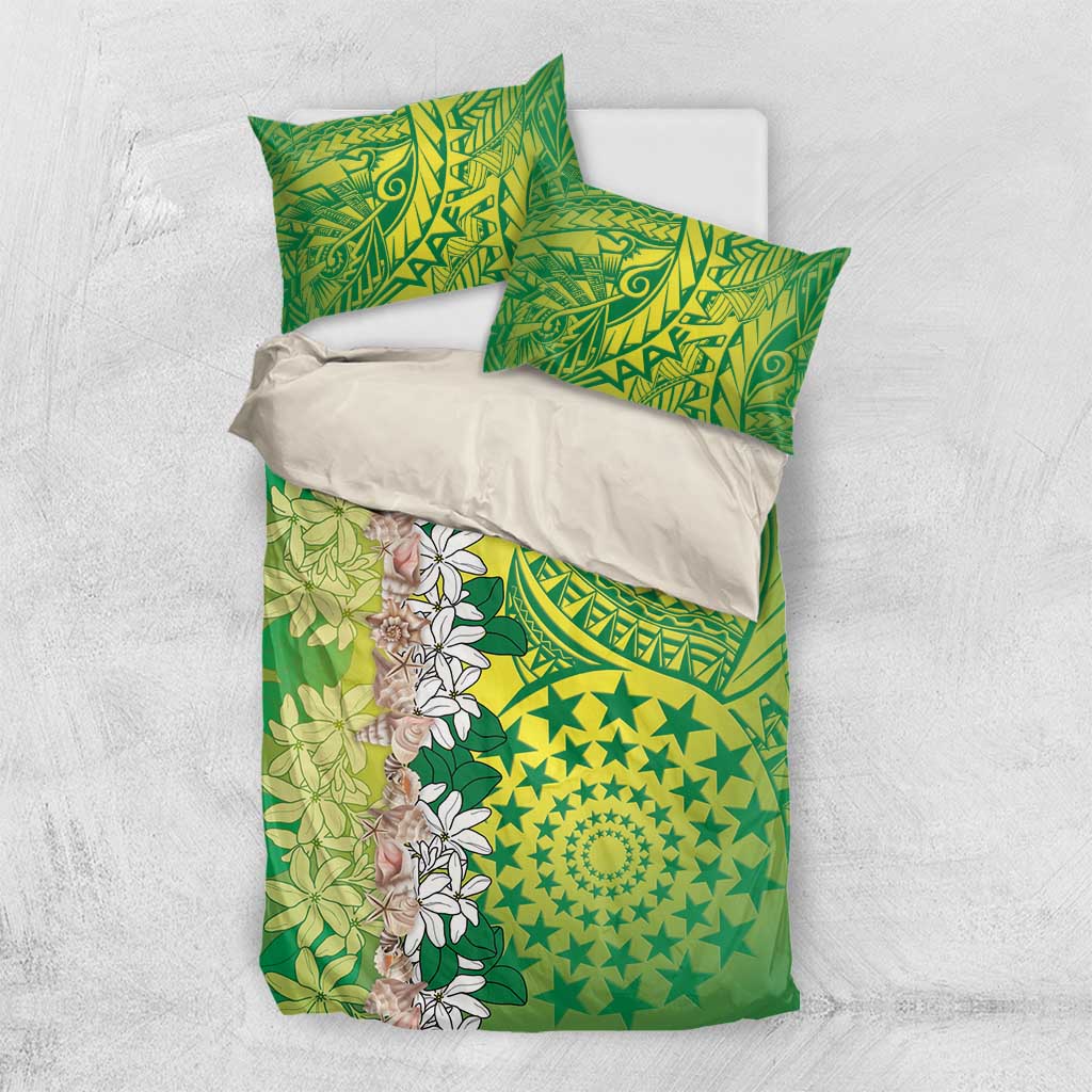 Cook Islands Tiare Maori With Conch Shell Bedding Set Pasifika Fest Polynesian Tattoo Green