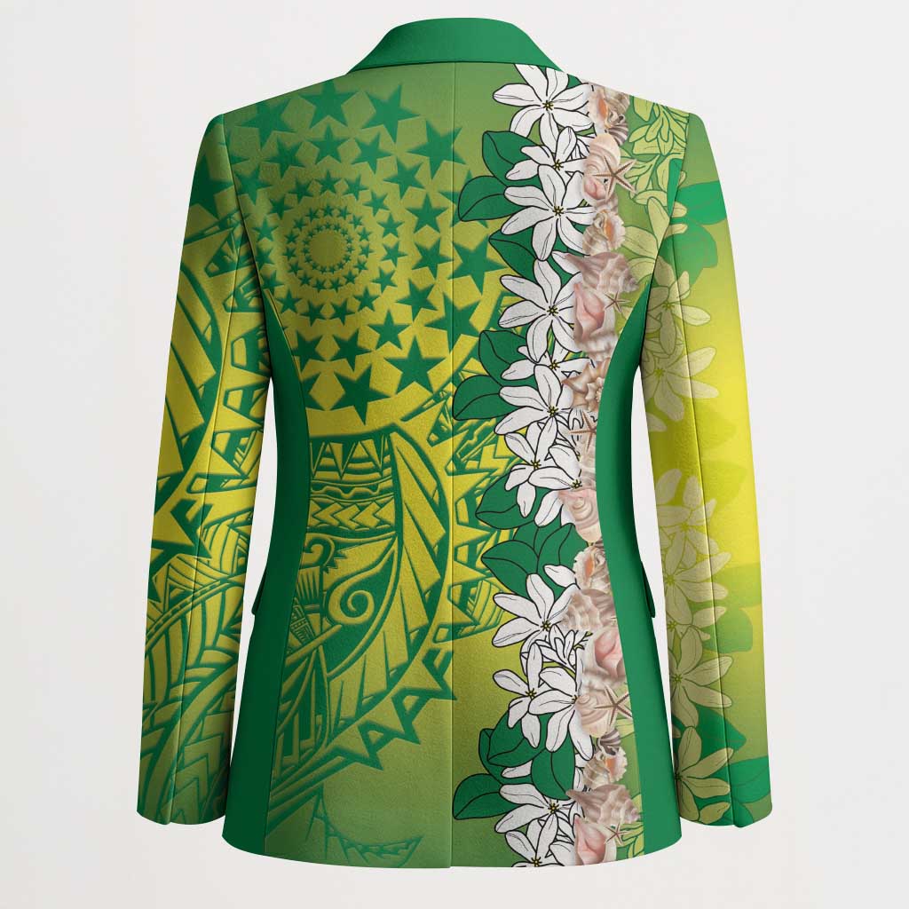 Cook Islands Tiare Maori With Conch Shell Blazer Pasifika Fest Polynesian Tattoo Green LT14 - Polynesian Pride