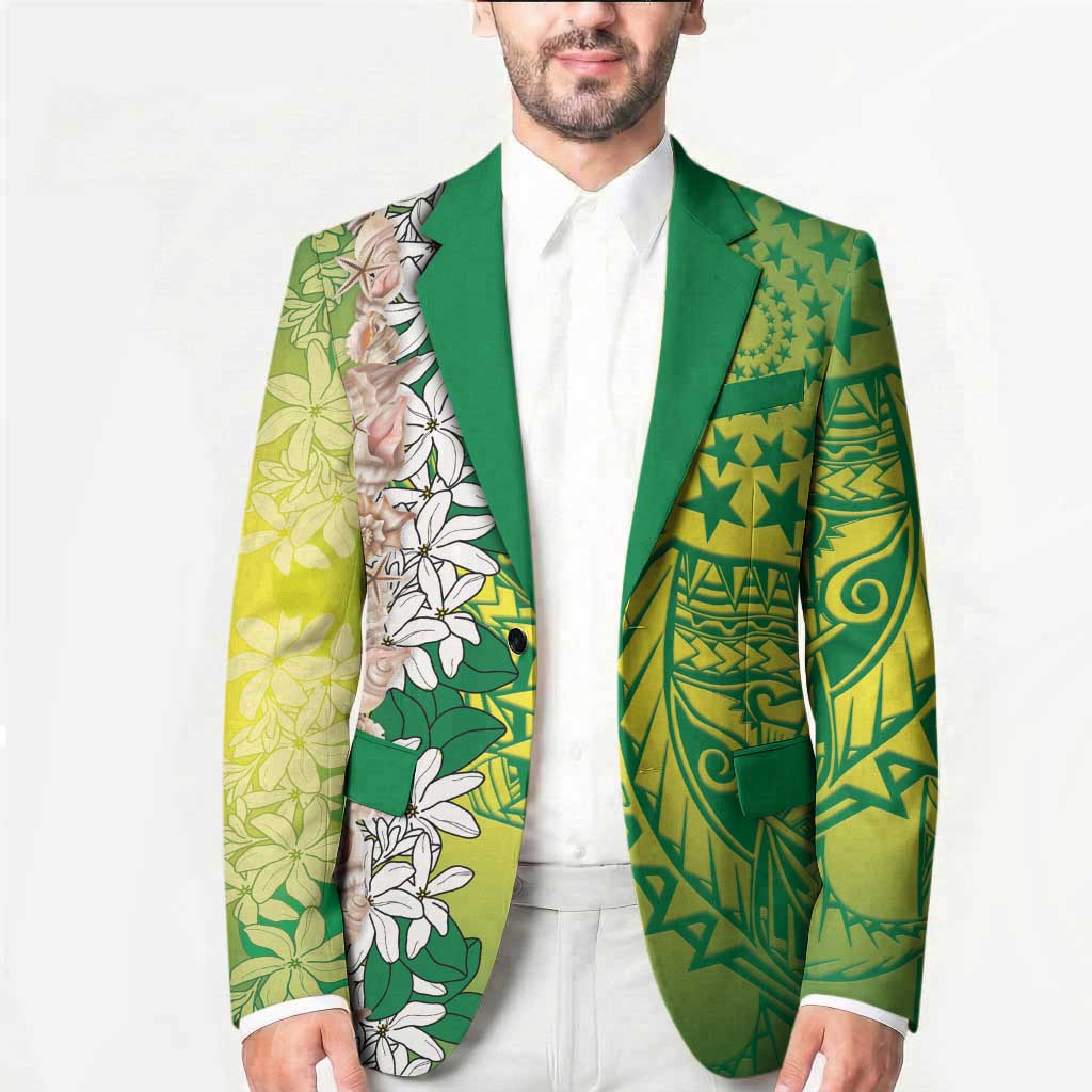 Cook Islands Tiare Maori With Conch Shell Blazer Pasifika Fest Polynesian Tattoo Green LT14 - Polynesian Pride