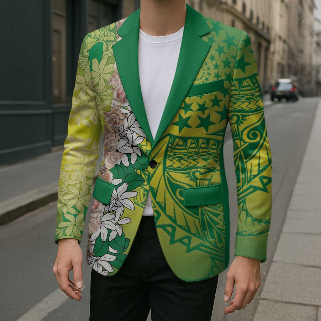 Cook Islands Tiare Maori With Conch Shell Blazer Pasifika Fest Polynesian Tattoo Green LT14 - Polynesian Pride