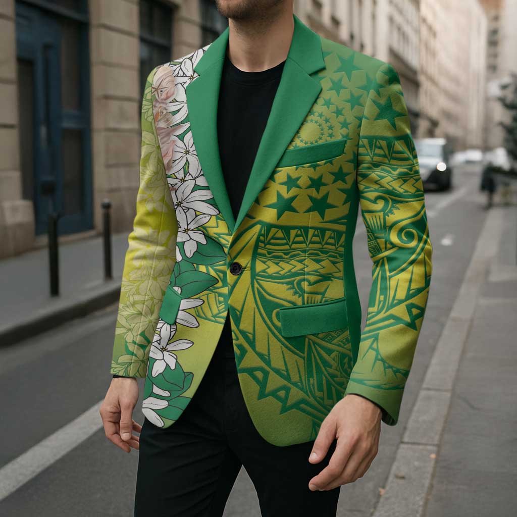 Cook Islands Tiare Maori With Conch Shell Blazer Pasifika Fest Polynesian Tattoo Green LT14 - Polynesian Pride