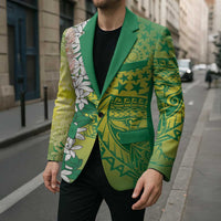 Cook Islands Tiare Maori With Conch Shell Blazer Pasifika Fest Polynesian Tattoo Green LT14 - Polynesian Pride
