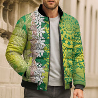 Cook Islands Tiare Maori With Conch Shell Bomber Puffer Jacket Pasifika Fest Polynesian Tattoo Green LT14 - Polynesian Pride