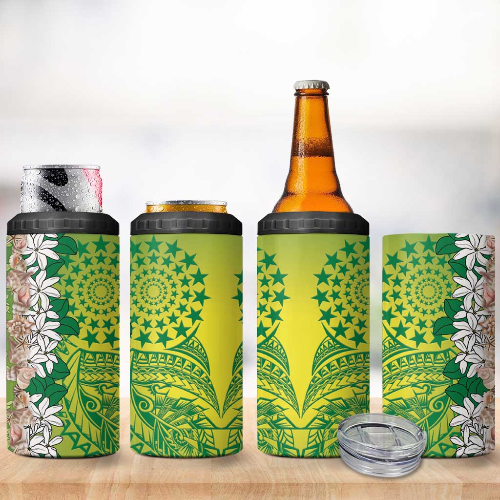 Cook Islands Tiare Maori With Conch Shell 4 in 1 Can Cooler Tumbler Pasifika Fest Polynesian Tattoo Green