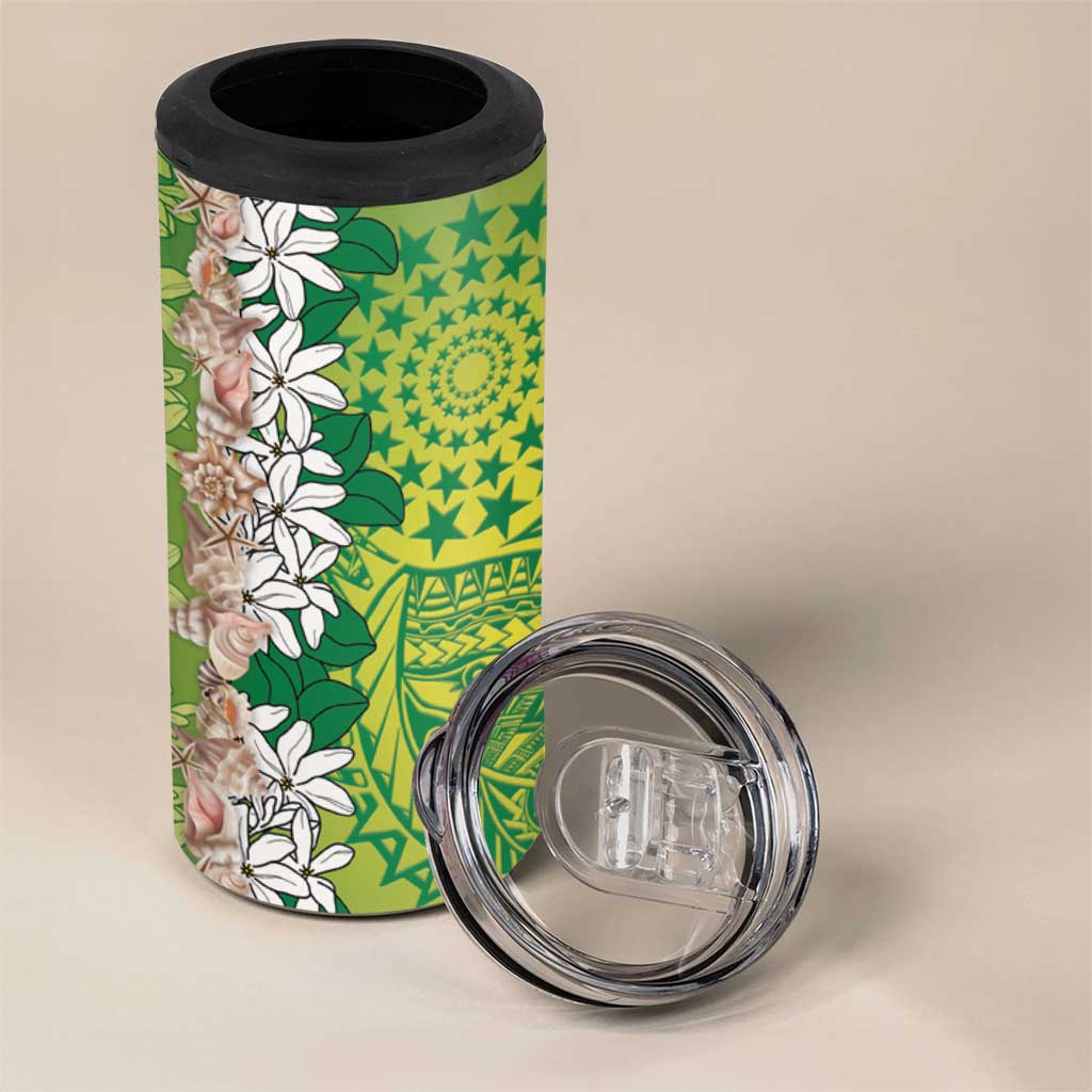 Cook Islands Tiare Maori With Conch Shell 4 in 1 Can Cooler Tumbler Pasifika Fest Polynesian Tattoo Green