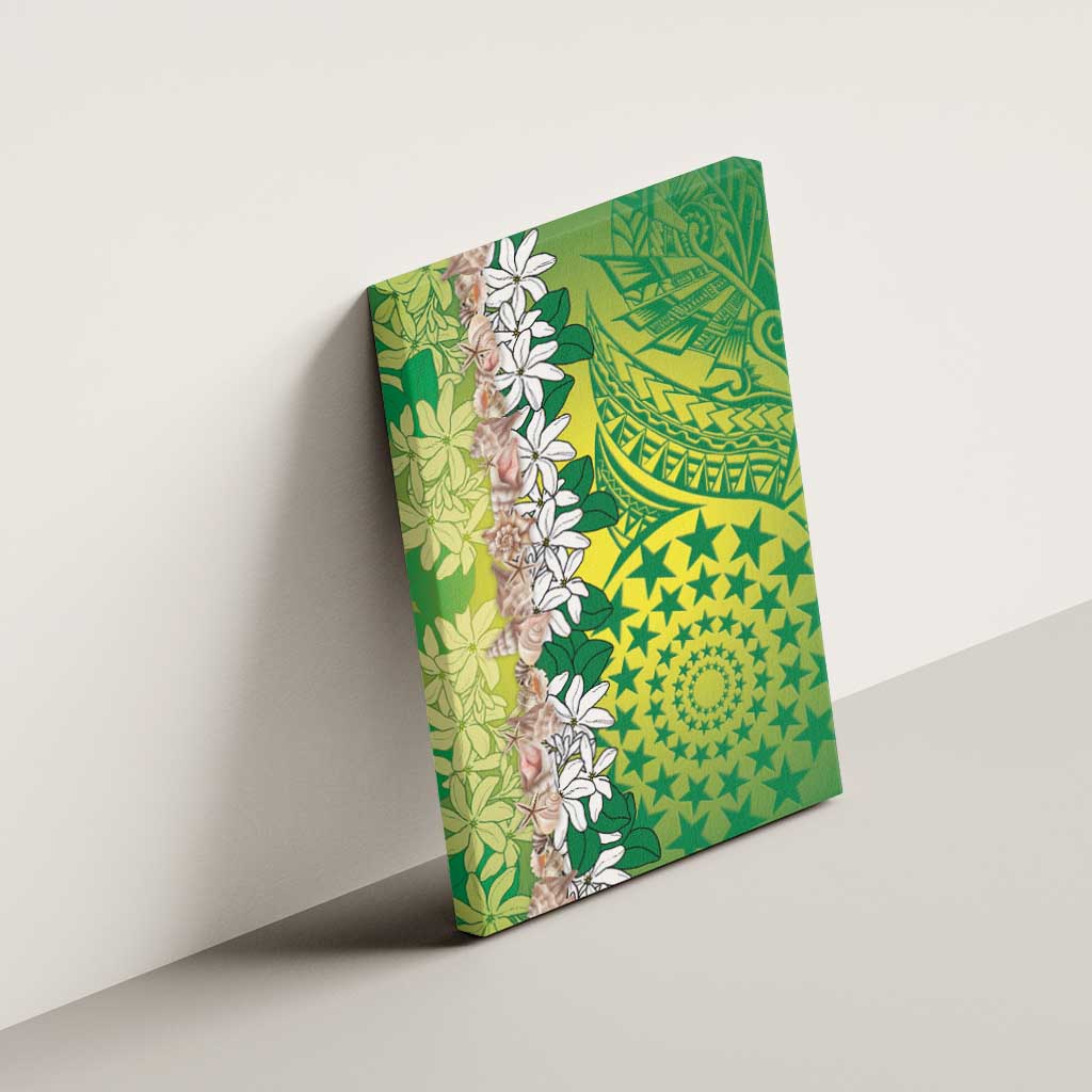 Cook Islands Tiare Maori With Conch Shell Canvas Wall Art Pasifika Fest Polynesian Tattoo Green