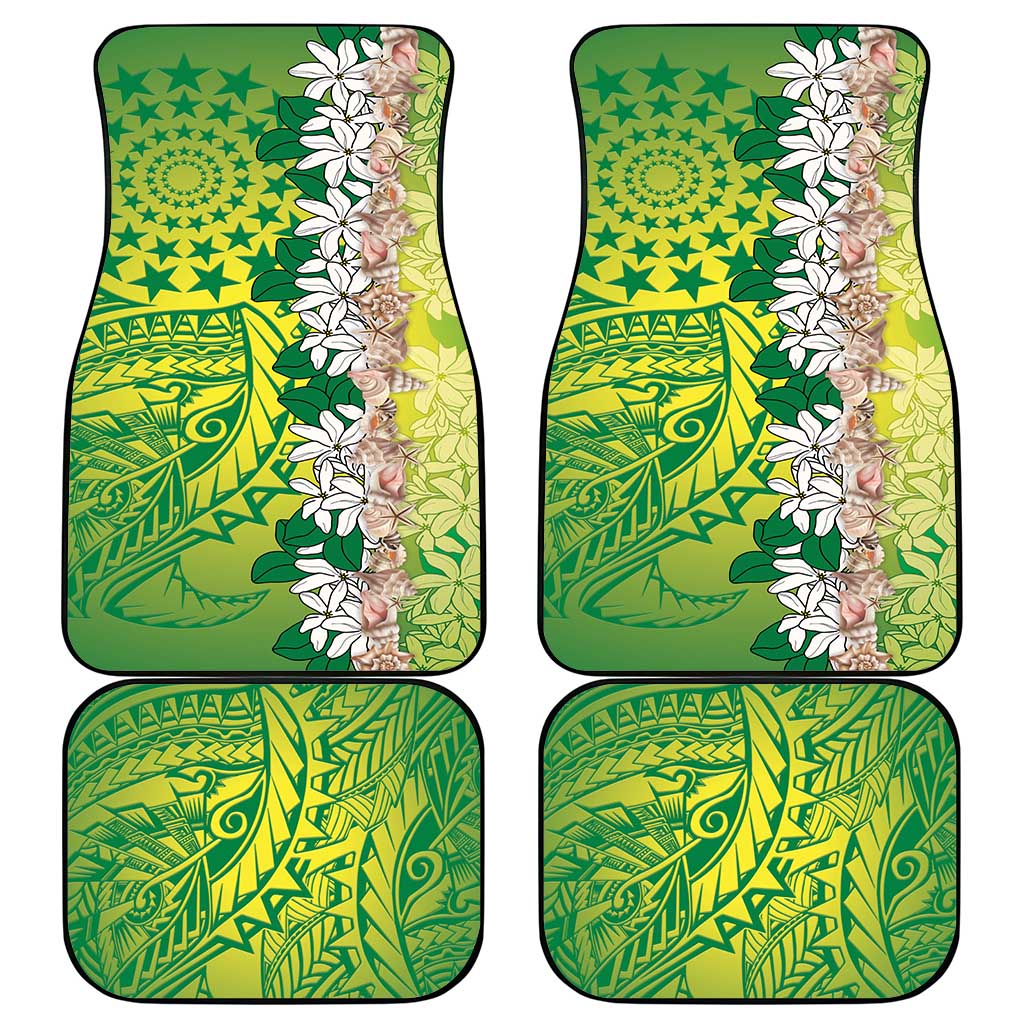 Cook Islands Tiare Maori With Conch Shell Car Mats Pasifika Fest Polynesian Tattoo Green