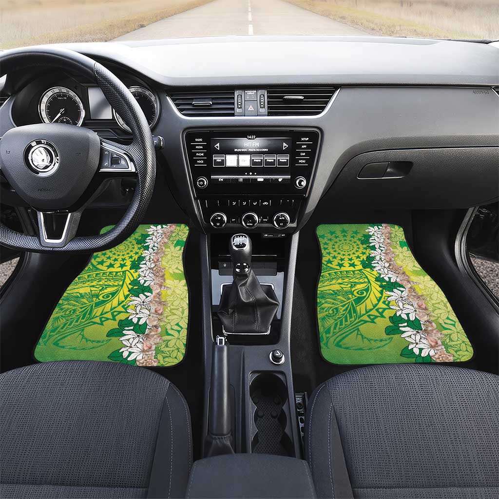 Cook Islands Tiare Maori With Conch Shell Car Mats Pasifika Fest Polynesian Tattoo Green