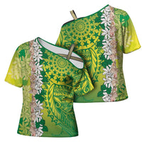 Cook Islands Tiare Maori With Conch Shell Cross Shoulder Shirt Pasifika Fest Polynesian Tattoo Green