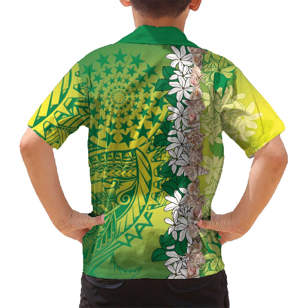 Cook Islands Tiare Maori With Conch Shell Family Matching Long Sleeve Bodycon Dress and Hawaiian Shirt Pasifika Fest Polynesian Tattoo Green LT14 - Polynesian Pride