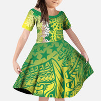 Cook Islands Tiare Maori With Conch Shell Family Matching Long Sleeve Bodycon Dress and Hawaiian Shirt Pasifika Fest Polynesian Tattoo Green LT14 Daughter's Dress Green - Polynesian Pride
