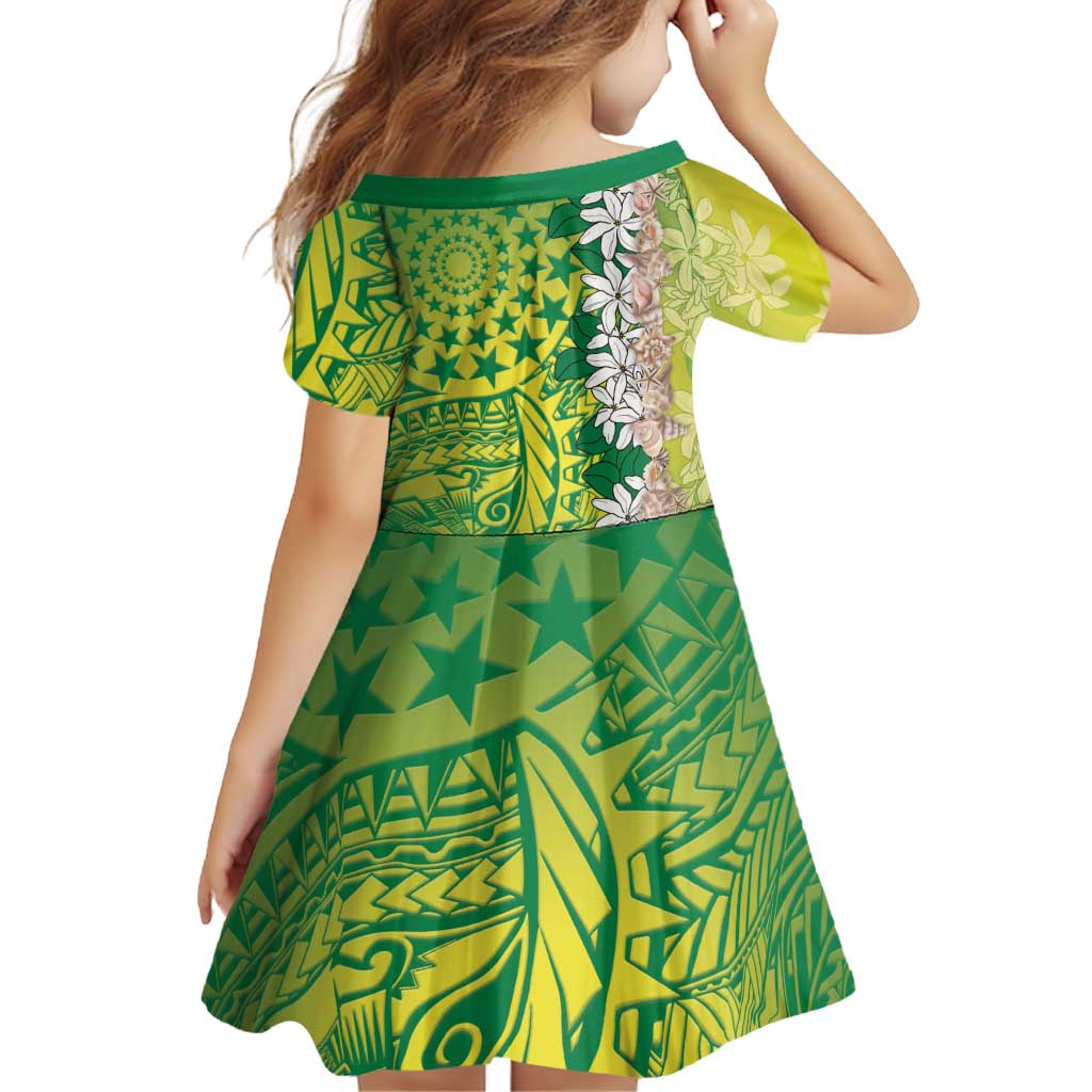 Cook Islands Tiare Maori With Conch Shell Family Matching Long Sleeve Bodycon Dress and Hawaiian Shirt Pasifika Fest Polynesian Tattoo Green LT14 - Polynesian Pride