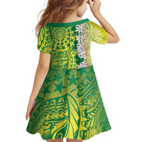 Cook Islands Tiare Maori With Conch Shell Family Matching Long Sleeve Bodycon Dress and Hawaiian Shirt Pasifika Fest Polynesian Tattoo Green LT14 - Polynesian Pride