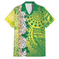 Cook Islands Tiare Maori With Conch Shell Family Matching Long Sleeve Bodycon Dress and Hawaiian Shirt Pasifika Fest Polynesian Tattoo Green LT14 Dad's Shirt - Short Sleeve Green - Polynesian Pride
