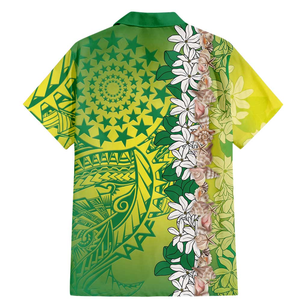 Cook Islands Tiare Maori With Conch Shell Family Matching Long Sleeve Bodycon Dress and Hawaiian Shirt Pasifika Fest Polynesian Tattoo Green LT14 - Polynesian Pride