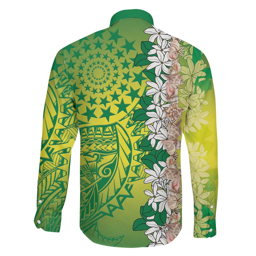 Cook Islands Tiare Maori With Conch Shell Family Matching Long Sleeve Bodycon Dress and Hawaiian Shirt Pasifika Fest Polynesian Tattoo Green LT14 - Polynesian Pride