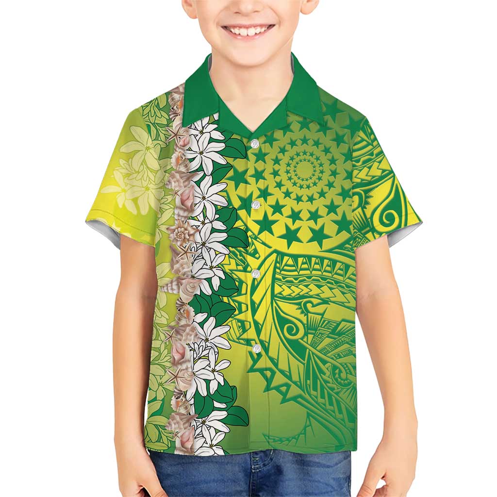 Cook Islands Tiare Maori With Conch Shell Family Matching Long Sleeve Bodycon Dress and Hawaiian Shirt Pasifika Fest Polynesian Tattoo Green LT14 Son's Shirt Green - Polynesian Pride