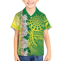 Cook Islands Tiare Maori With Conch Shell Family Matching Long Sleeve Bodycon Dress and Hawaiian Shirt Pasifika Fest Polynesian Tattoo Green LT14 Son's Shirt Green - Polynesian Pride
