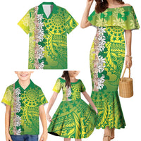 Cook Islands Tiare Maori With Conch Shell Family Matching Mermaid Dress and Hawaiian Shirt Pasifika Fest Polynesian Tattoo Green