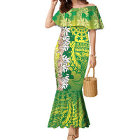 Cook Islands Tiare Maori With Conch Shell Family Matching Mermaid Dress and Hawaiian Shirt Pasifika Fest Polynesian Tattoo Green