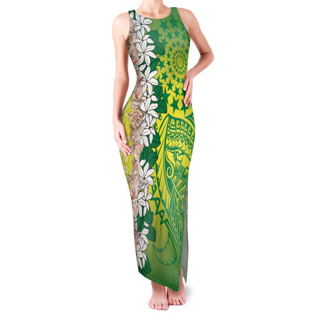 Cook Islands Tiare Maori With Conch Shell Family Matching Tank Maxi Dress and Hawaiian Shirt Pasifika Fest Polynesian Tattoo Green