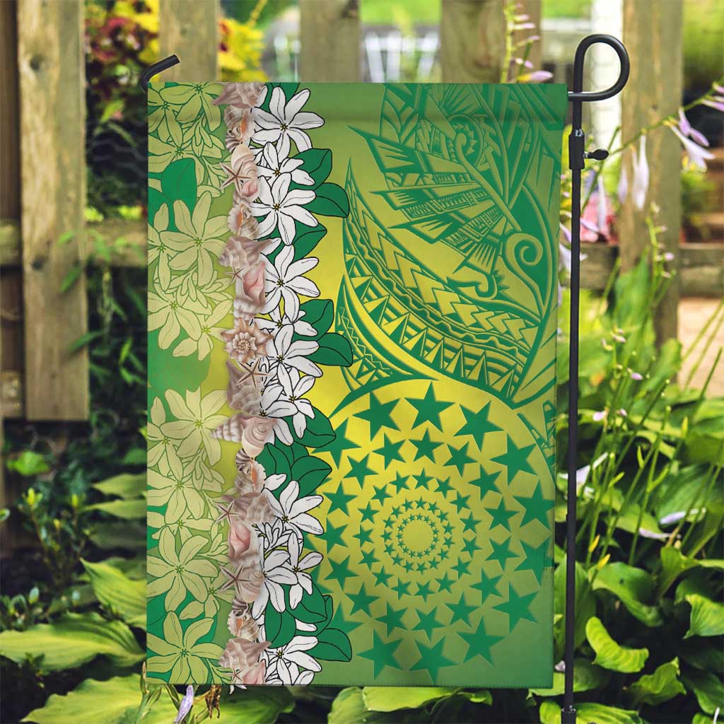 Cook Islands Tiare Maori With Conch Shell Garden Flag Pasifika Fest Polynesian Tattoo Green