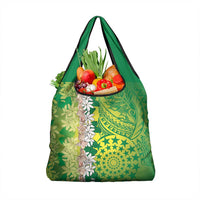 Cook Islands Tiare Maori With Conch Shell Grocery Bag Pasifika Fest Polynesian Tattoo Green