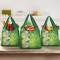 Cook Islands Tiare Maori With Conch Shell Grocery Bag Pasifika Fest Polynesian Tattoo Green