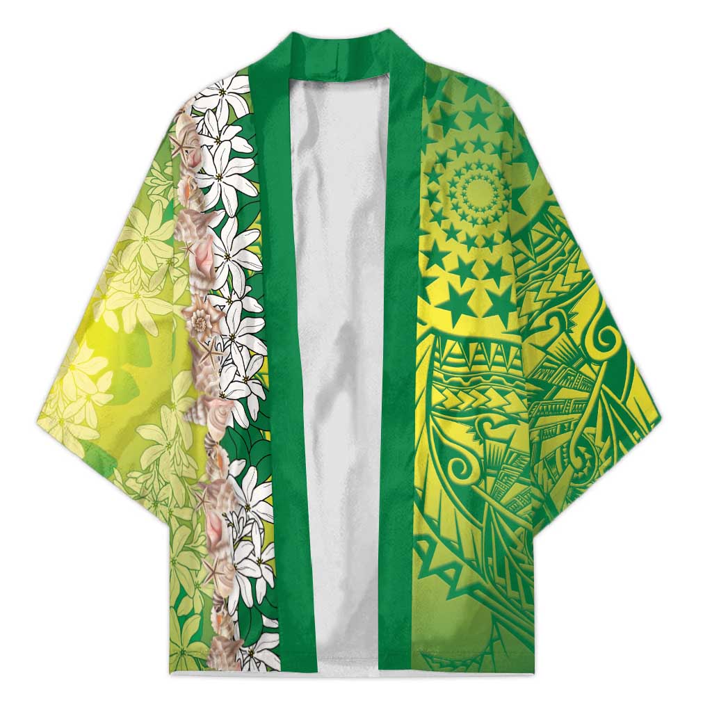 Cook Islands Tiare Maori With Conch Shell Kimono Pasifika Fest Polynesian Tattoo Green LT14 Unisex Green - Polynesian Pride