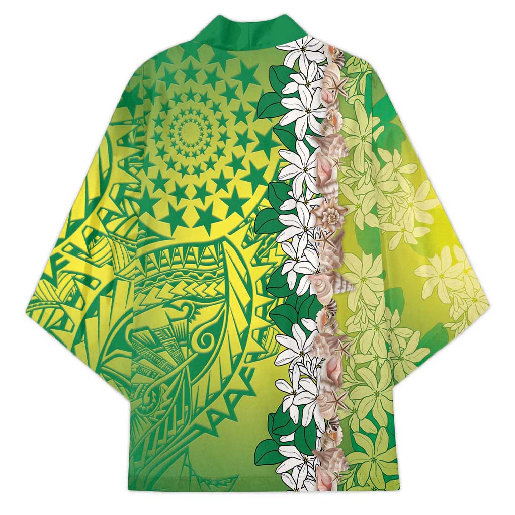 Cook Islands Tiare Maori With Conch Shell Kimono Pasifika Fest Polynesian Tattoo Green LT14 - Polynesian Pride