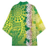 Cook Islands Tiare Maori With Conch Shell Kimono Pasifika Fest Polynesian Tattoo Green LT14 - Polynesian Pride