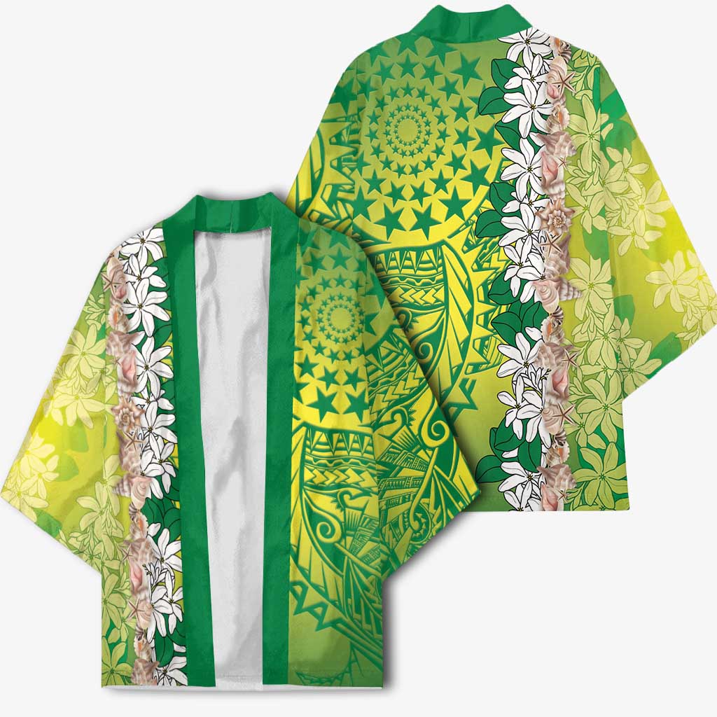 Cook Islands Tiare Maori With Conch Shell Kimono Pasifika Fest Polynesian Tattoo Green LT14 - Polynesian Pride