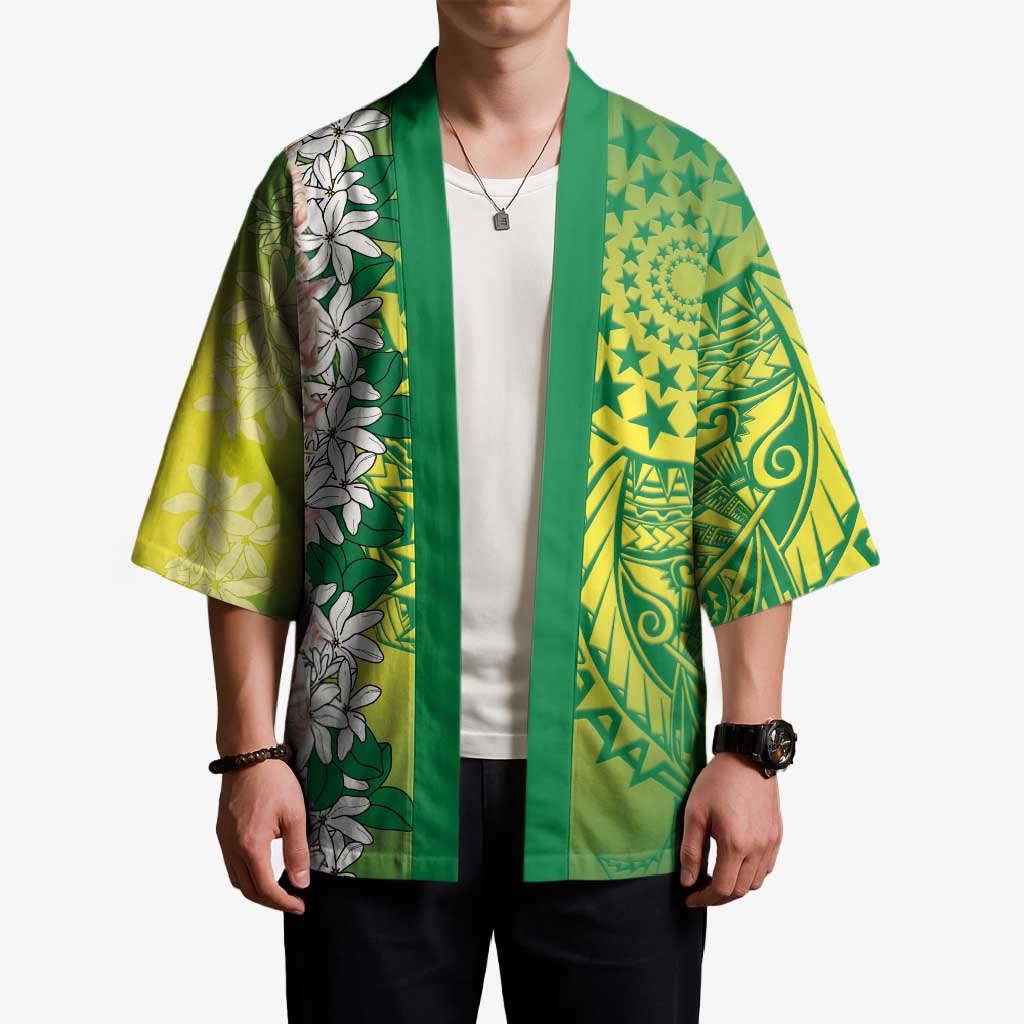 Cook Islands Tiare Maori With Conch Shell Kimono Pasifika Fest Polynesian Tattoo Green LT14 - Polynesian Pride
