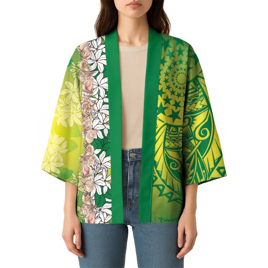 Cook Islands Tiare Maori With Conch Shell Kimono Pasifika Fest Polynesian Tattoo Green LT14 - Polynesian Pride