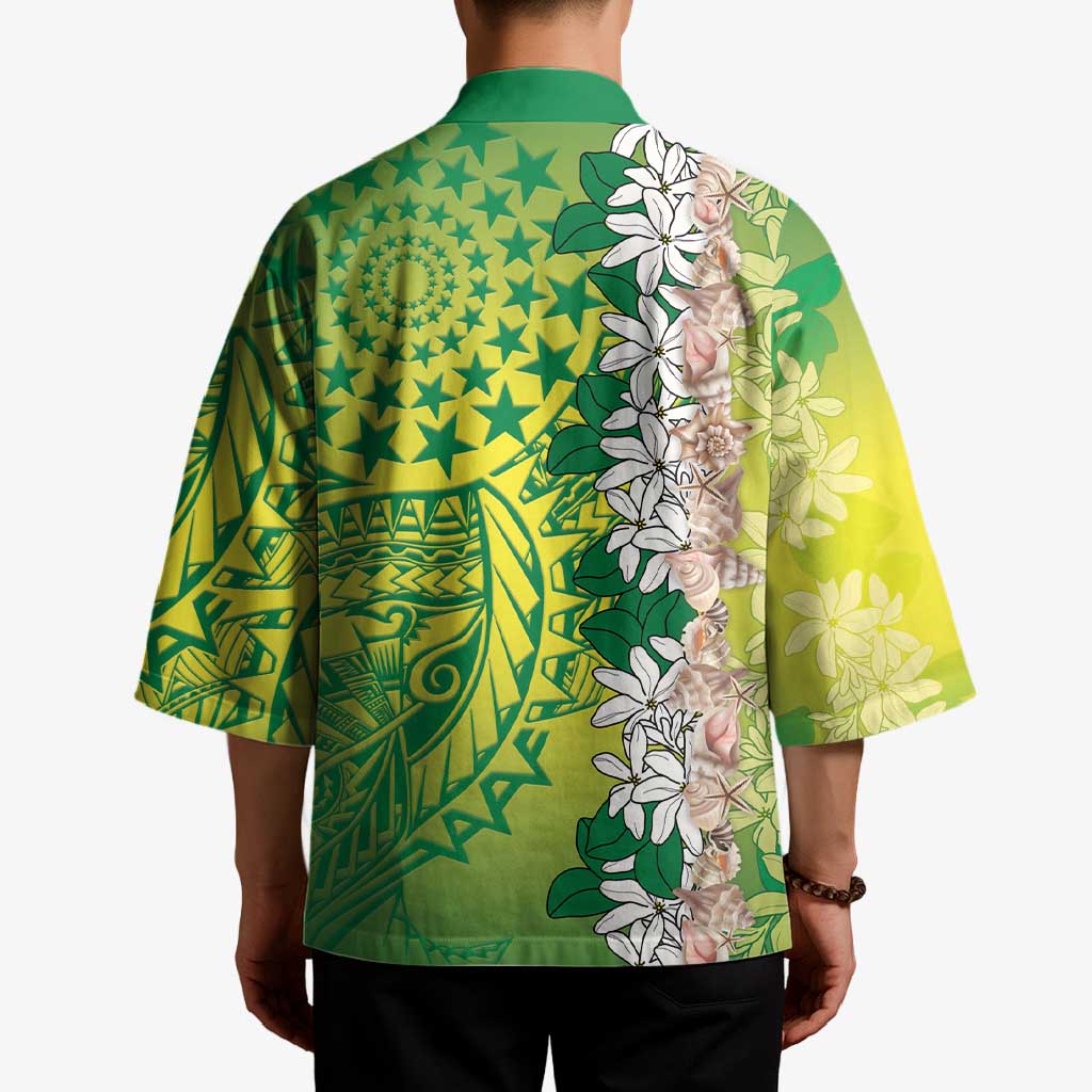 Cook Islands Tiare Maori With Conch Shell Kimono Pasifika Fest Polynesian Tattoo Green LT14 - Polynesian Pride