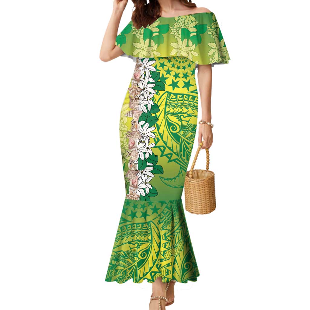 Cook Islands Tiare Maori With Conch Shell Mermaid Dress Pasifika Fest Polynesian Tattoo Green