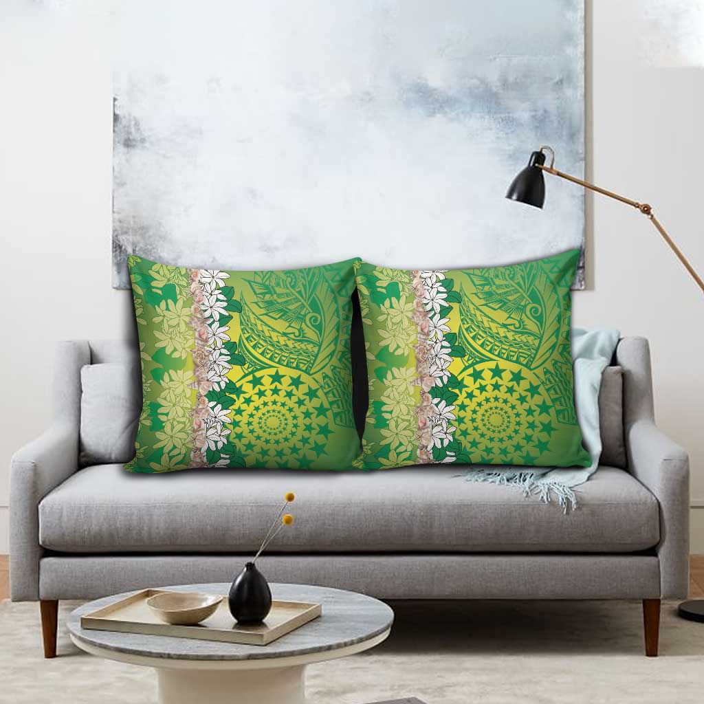 Cook Islands Tiare Maori With Conch Shell Pillow Cover Pasifika Fest Polynesian Tattoo Green