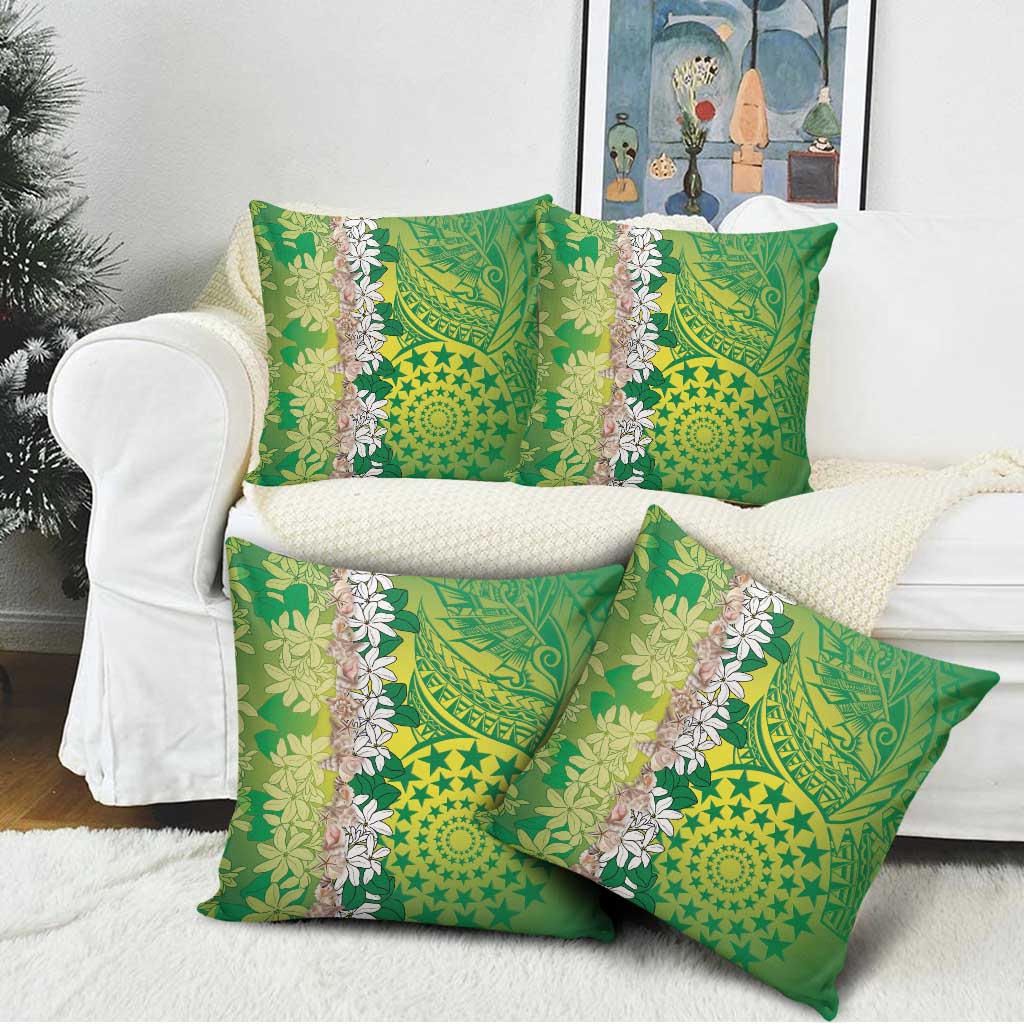 Cook Islands Tiare Maori With Conch Shell Pillow Cover Pasifika Fest Polynesian Tattoo Green