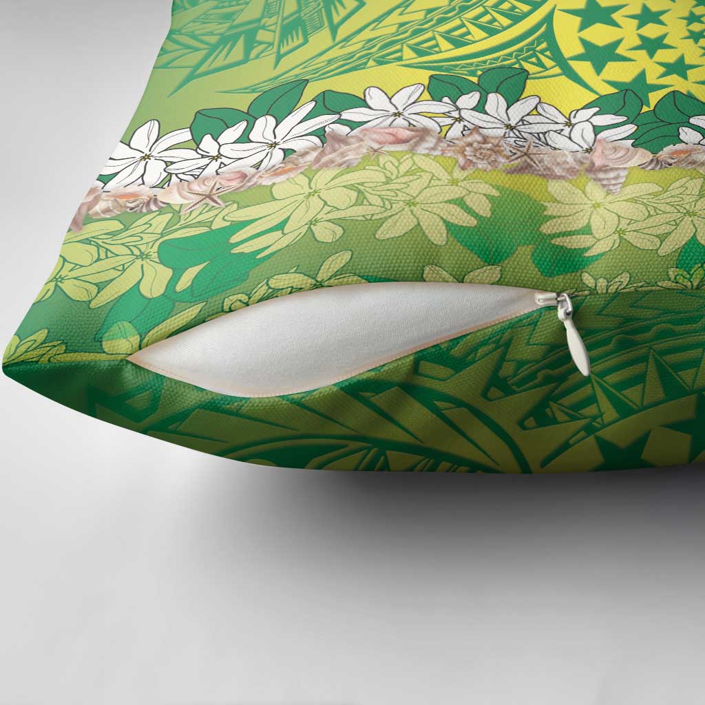 Cook Islands Tiare Maori With Conch Shell Pillow Cover Pasifika Fest Polynesian Tattoo Green
