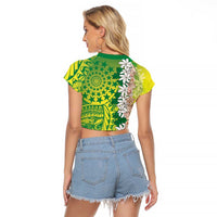 Cook Islands Tiare Maori With Conch Shell Raglan Cropped T Shirt Pasifika Fest Polynesian Tattoo Green