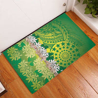 Cook Islands Tiare Maori With Conch Shell Rubber Doormat Pasifika Fest Polynesian Tattoo Green
