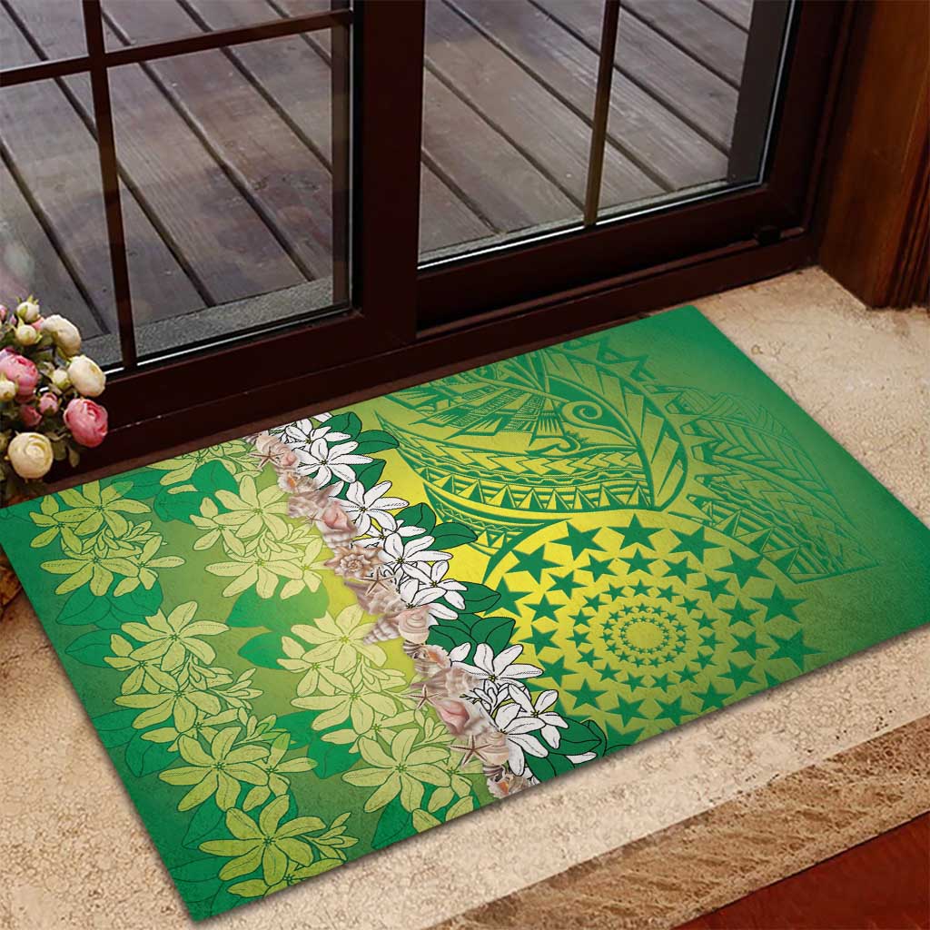 Cook Islands Tiare Maori With Conch Shell Rubber Doormat Pasifika Fest Polynesian Tattoo Green