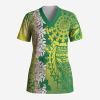 Cook Islands Tiare Maori With Conch Shell Scrub Top Pasifika Fest Polynesian Tattoo Green